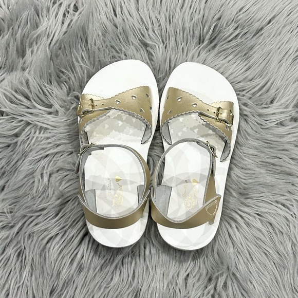 Sun-San Saltwater Surfer Girls Sandals Shoes Gold Split Leather Size 1 - Picture 5 of 7